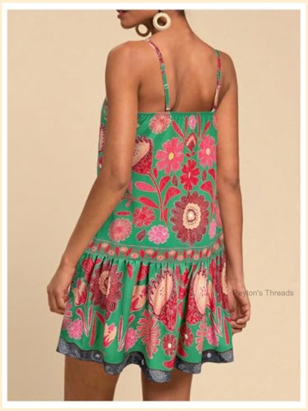 Boho Flowy Mini Cami Dress Ruffle Hem Spaghetti Strap Tank Dress - Picture 3 of 5